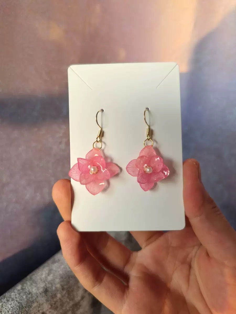 Pink Hydrangea Flower Earrings