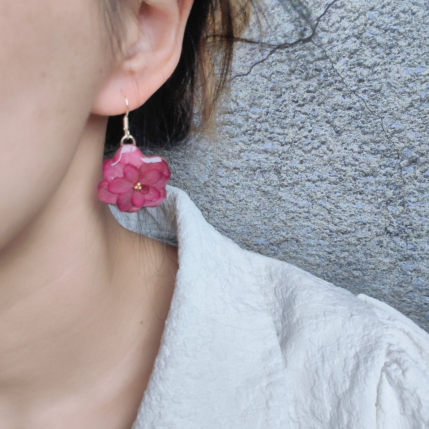 Pink Hydrangea Flower Earrings