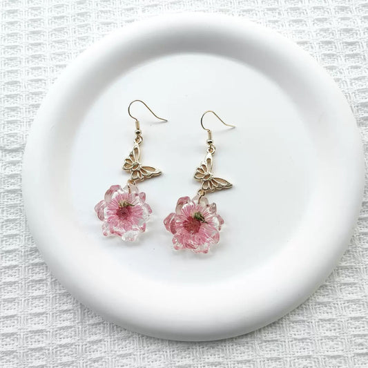 Butterfly & Pink Flower Earrings
