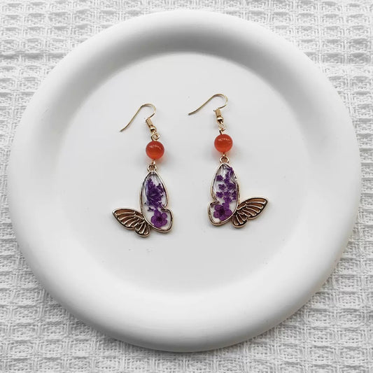 Butterfly & Purple Flower Earrings