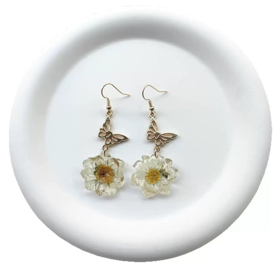 Butterfly & Cream Flower Earrings