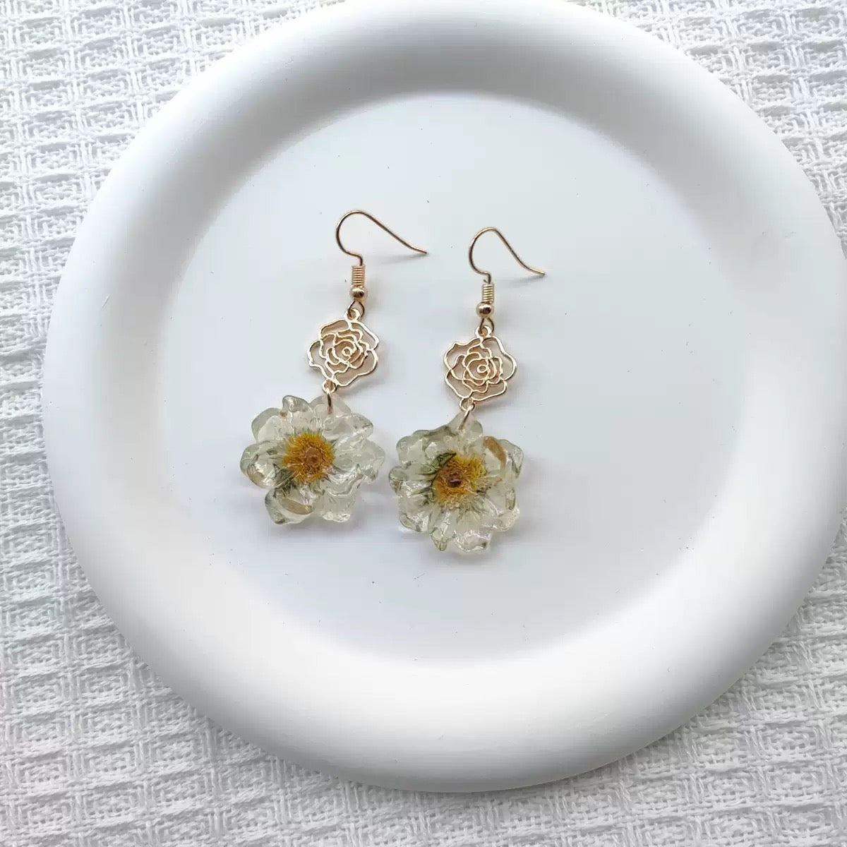 Cream Rose Chain Earrings