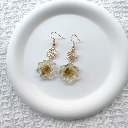 Cream Rose Chain Earrings