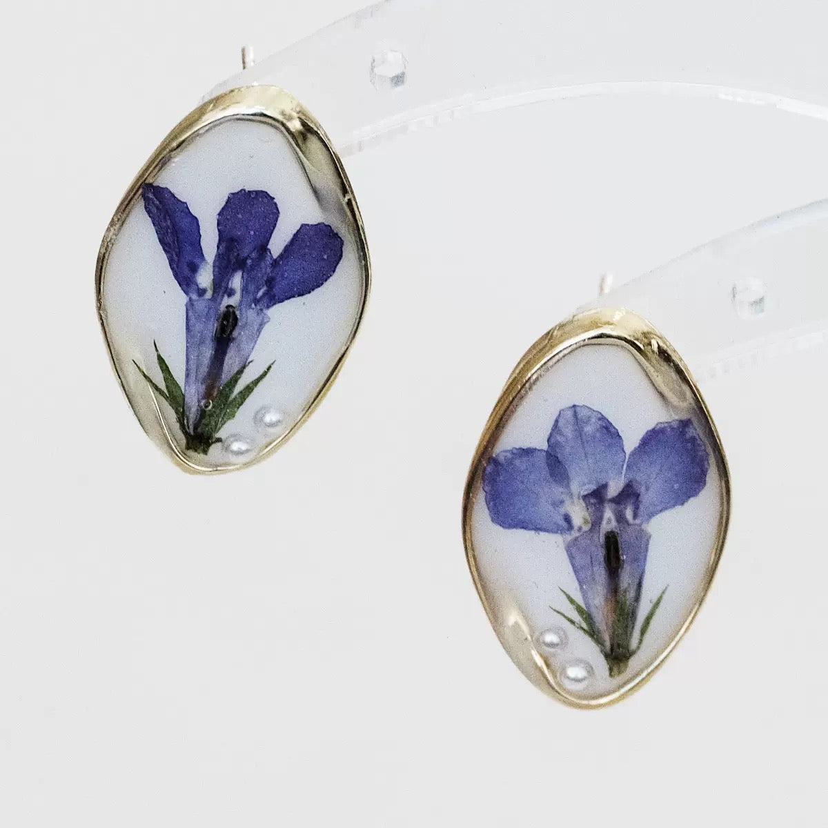 Purple Iris Oval Drop Earrings
