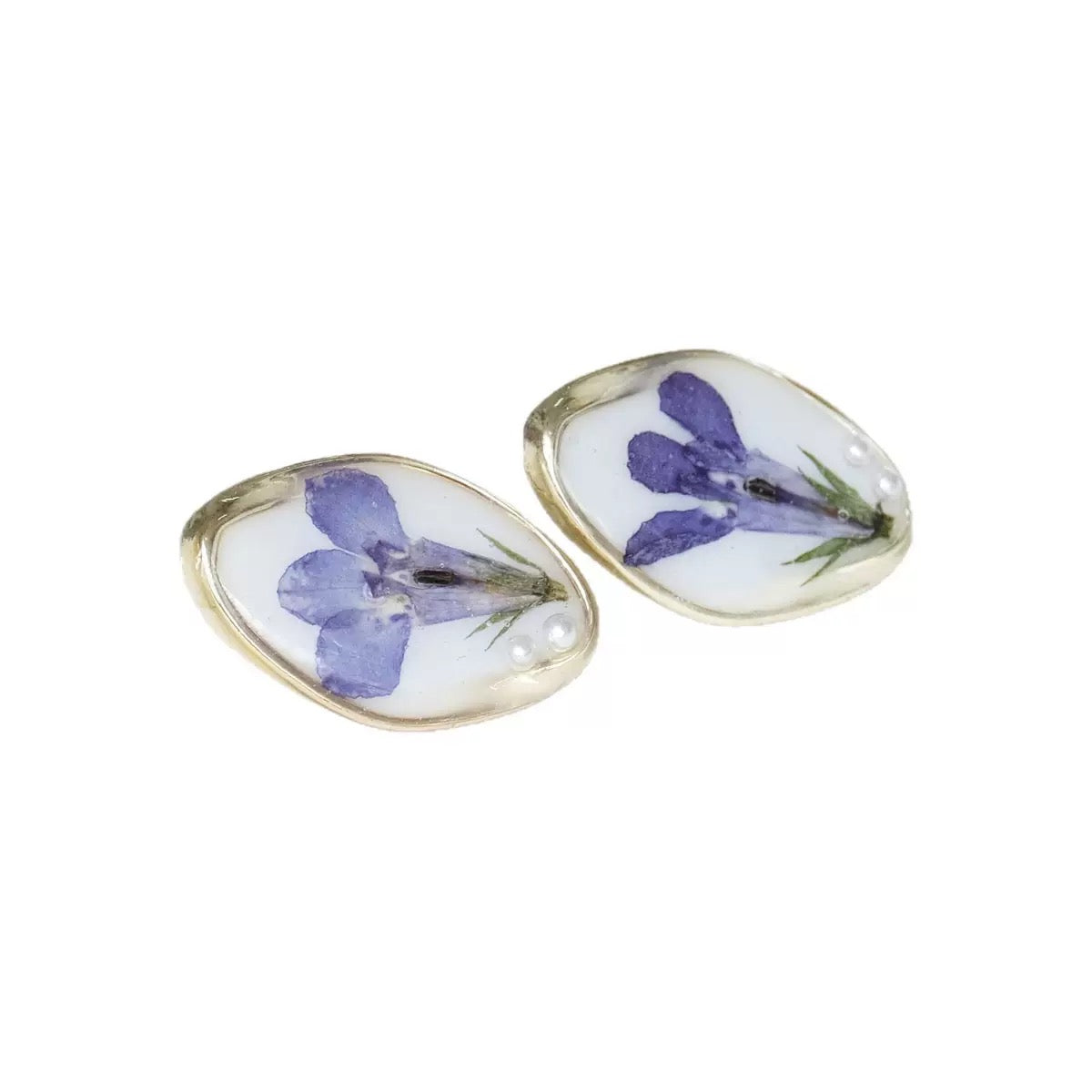 Purple Iris Oval Drop Earrings