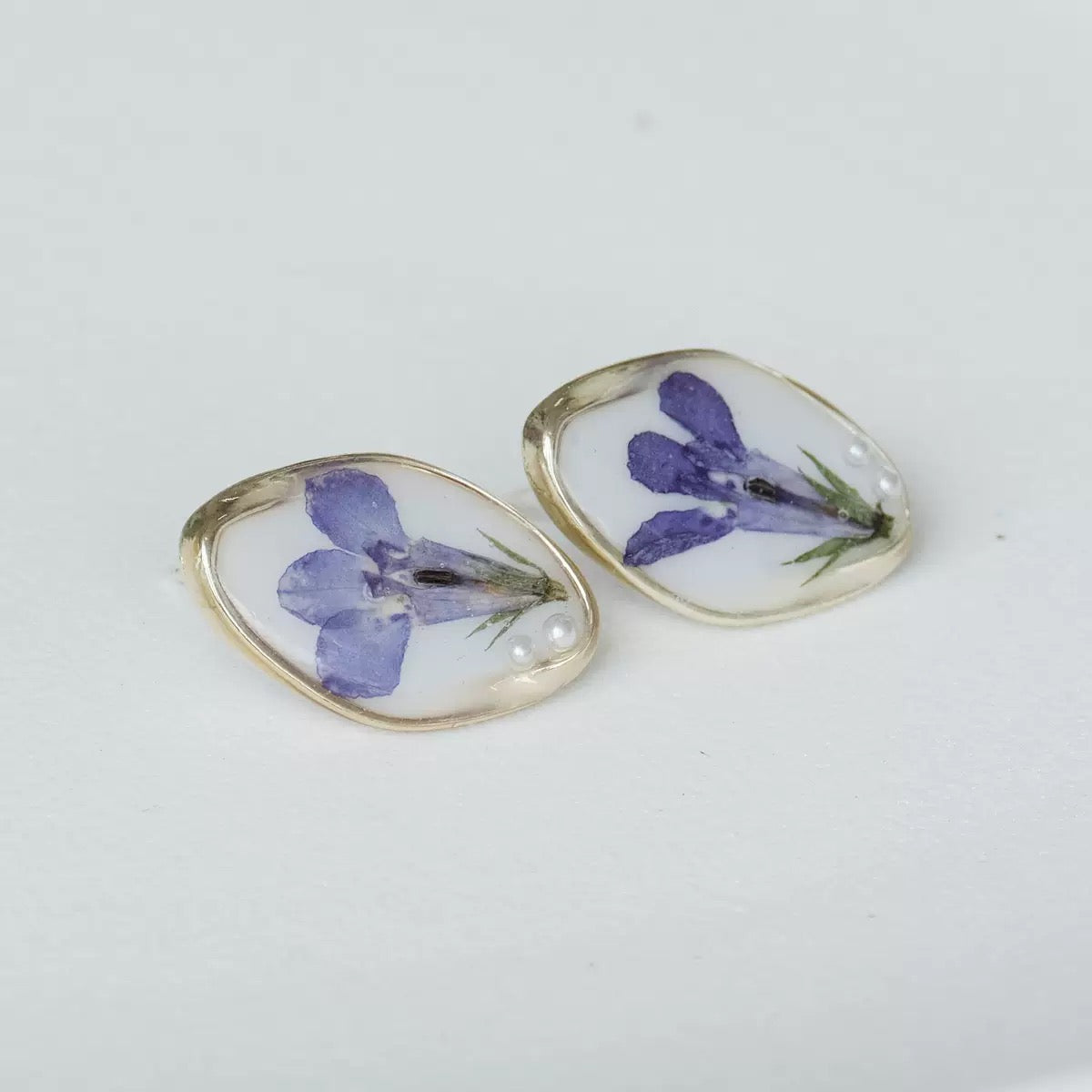Purple Iris Oval Drop Earrings