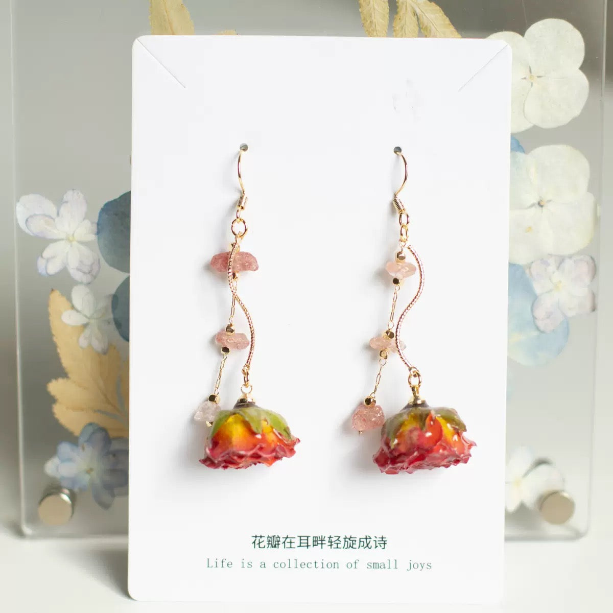 Red Rose Chain Drop Earrings