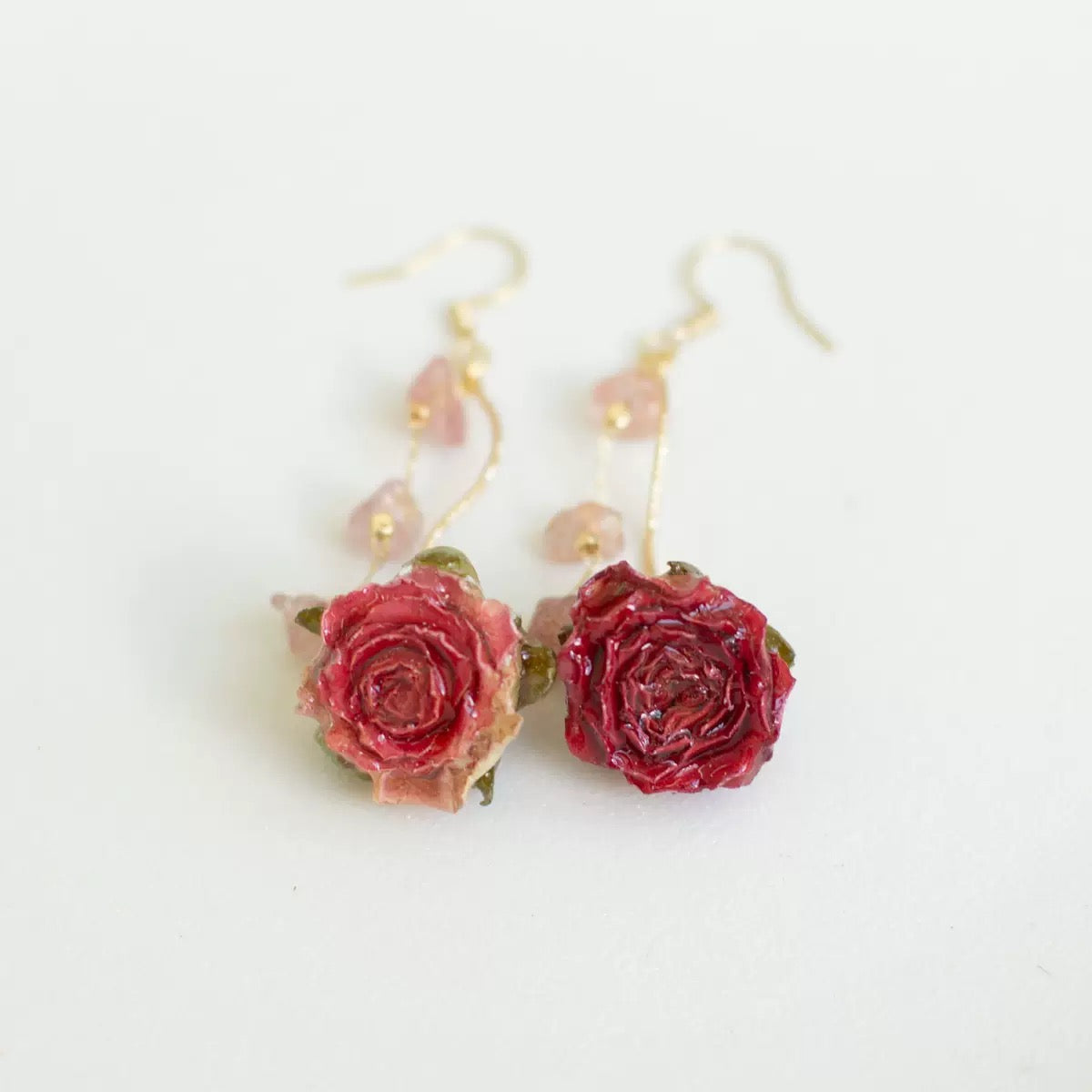Red Rose Chain Drop Earrings