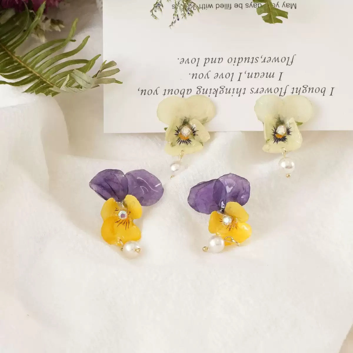 Purple Pansy Drop Earrings