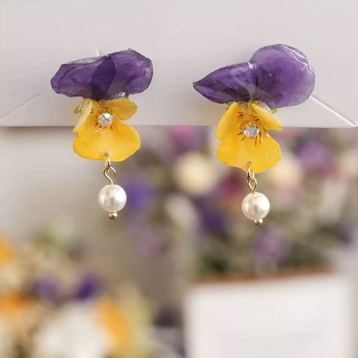 Purple Pansy Drop Earrings