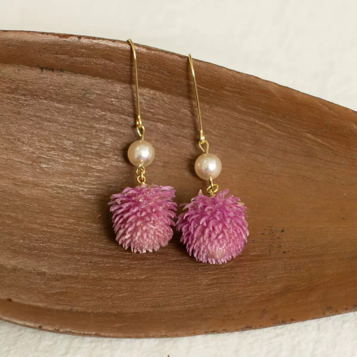 Pink Pom-Pom Dangle Earrings