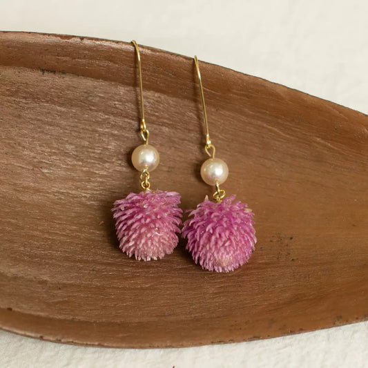 Pink Pom-Pom Dangle Earrings