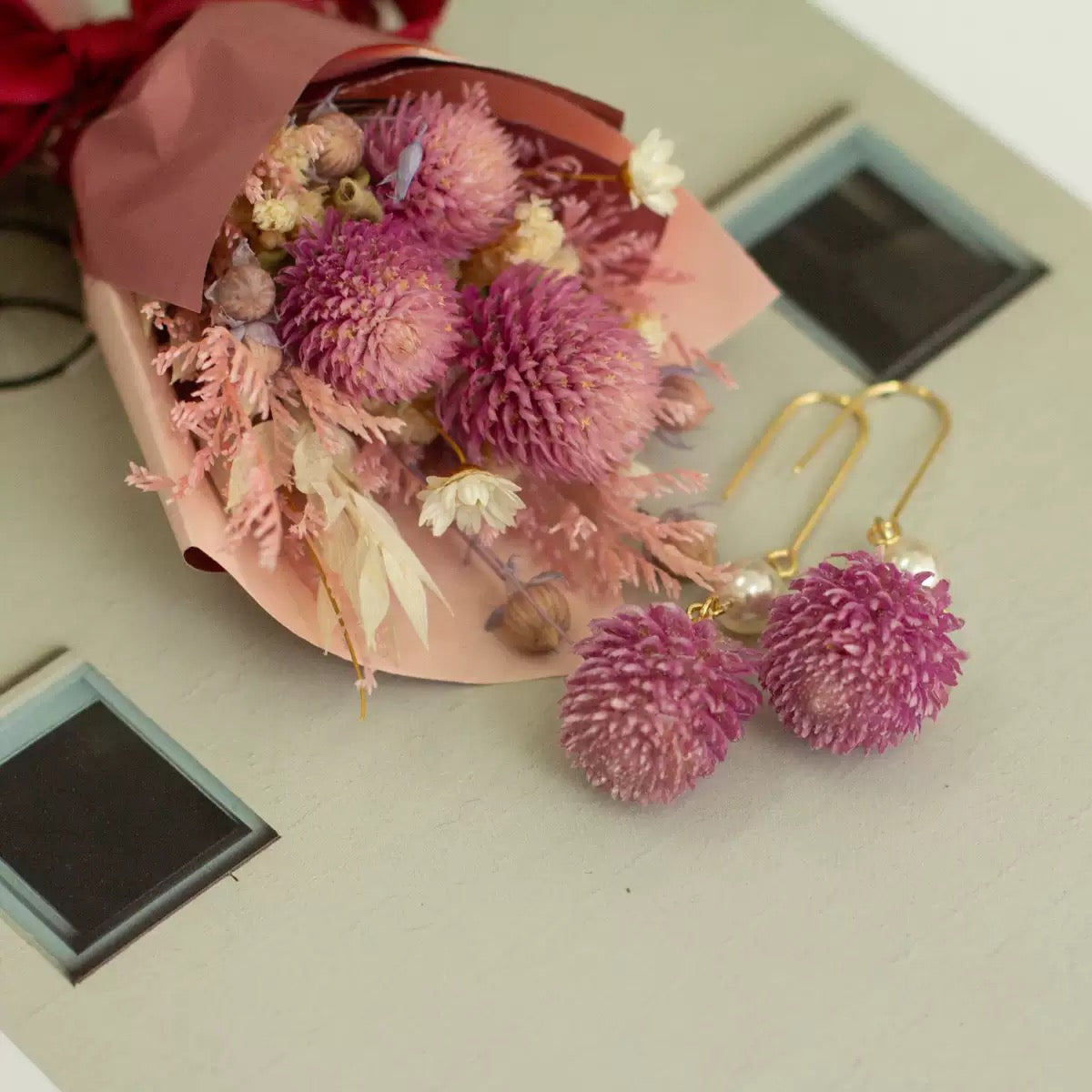 Pink Pom-Pom Dangle Earrings