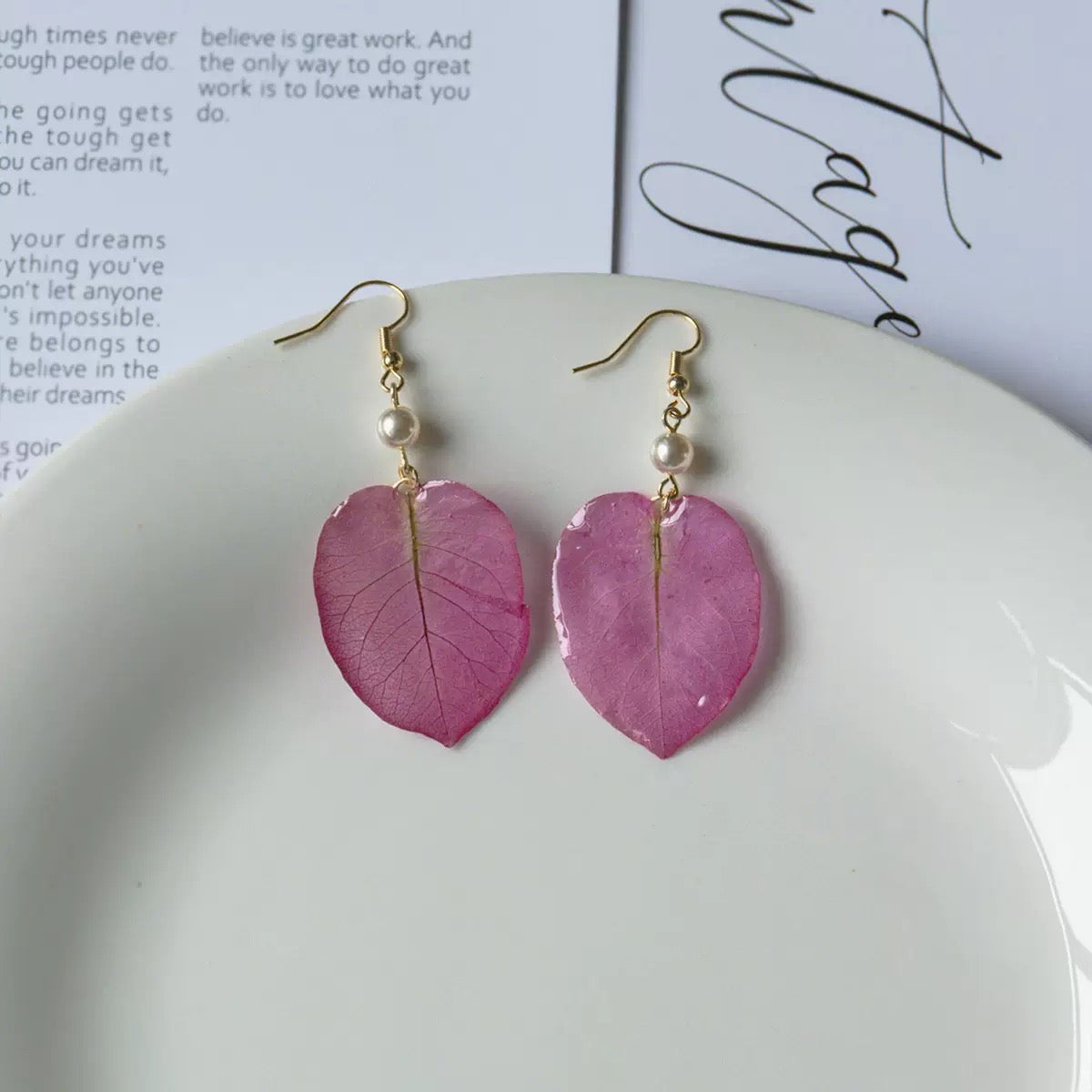 Pink Petal Heart Earrings