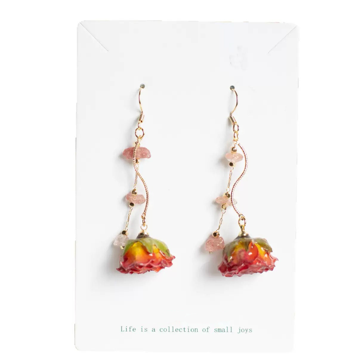 Red Rose Chain Drop Earrings