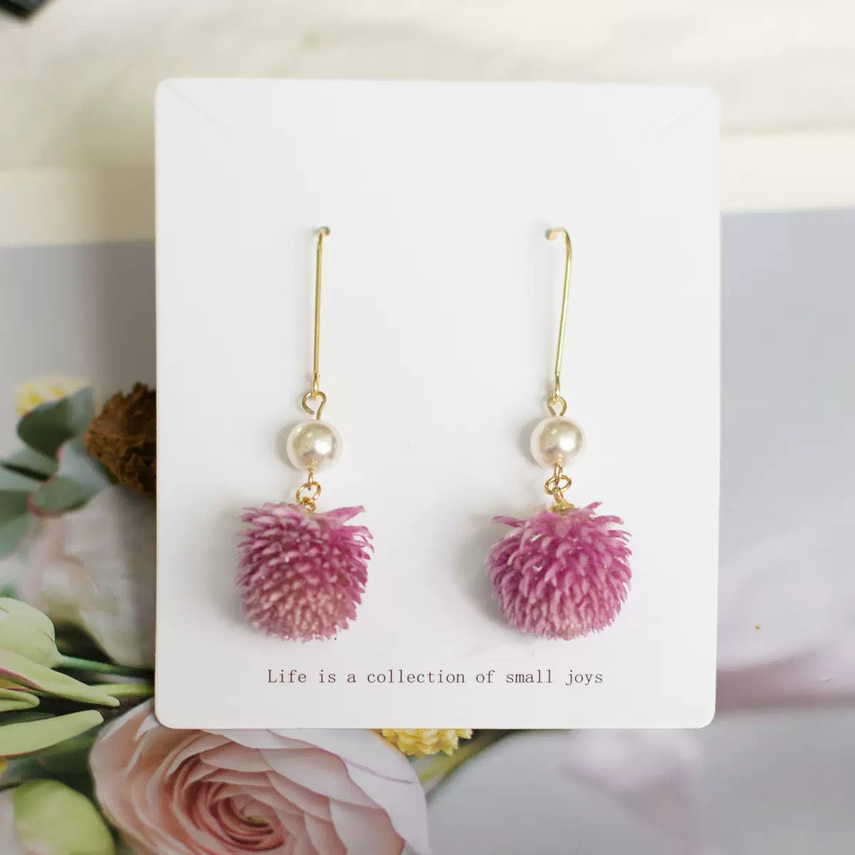 Pink Pom-Pom Dangle Earrings