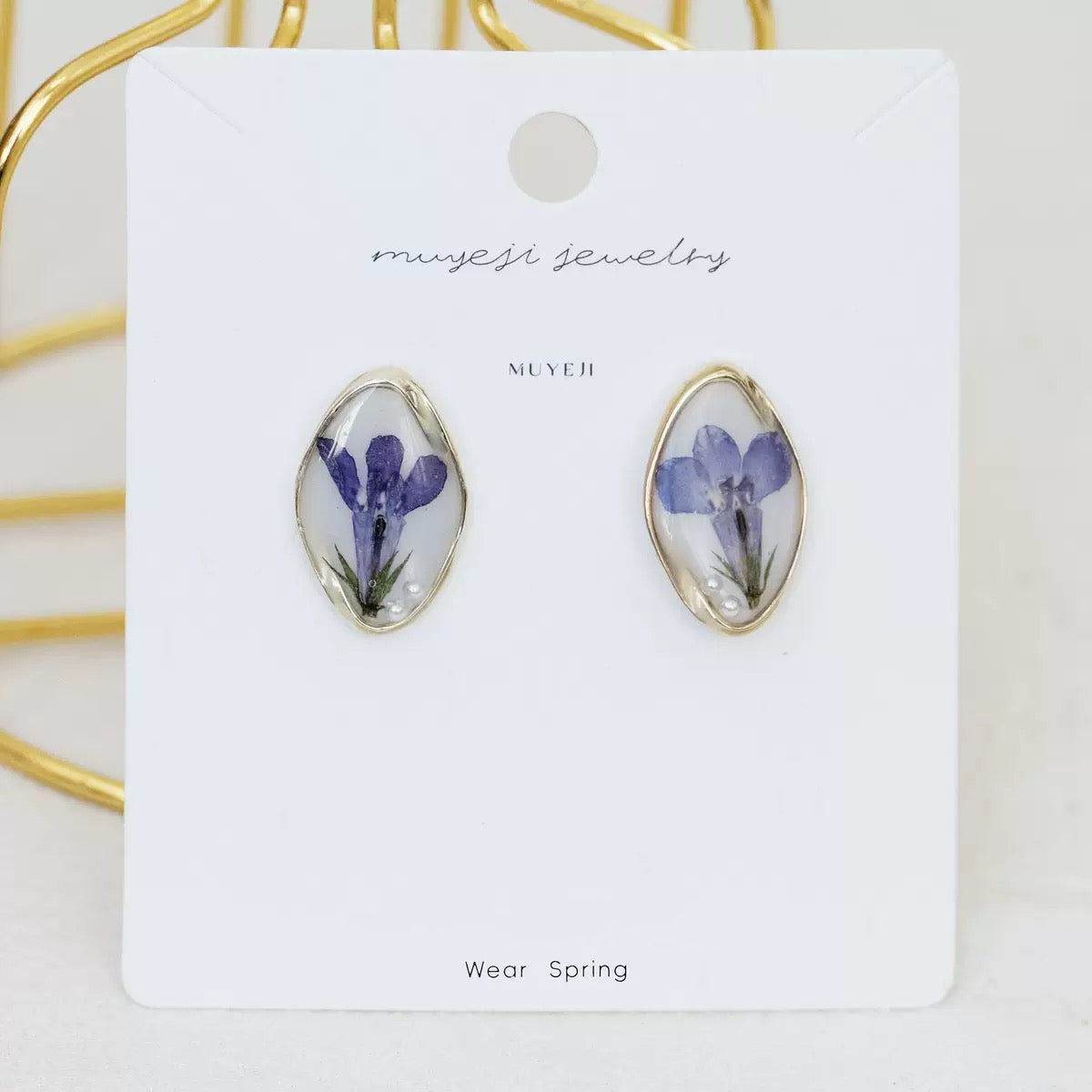 Purple Iris Oval Drop Earrings
