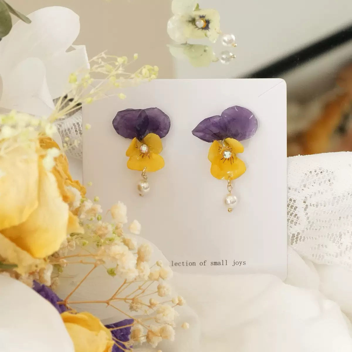 Purple Pansy Drop Earrings