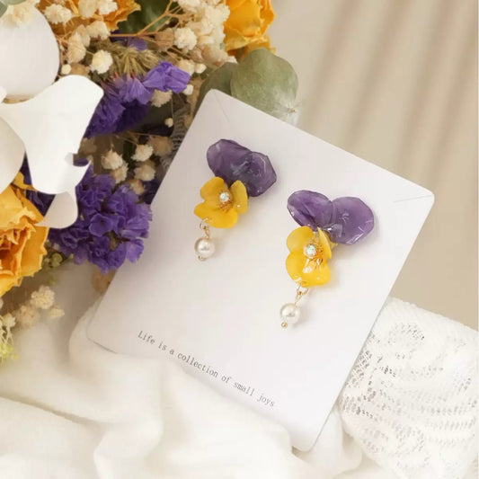 Purple Pansy Drop Earrings