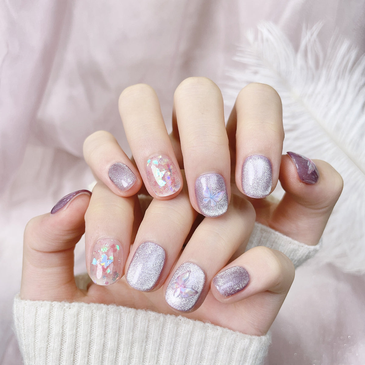 Japanese Dreamy Purple Chrome Aurora Star Press-On Nails (Tool Kit Included)
