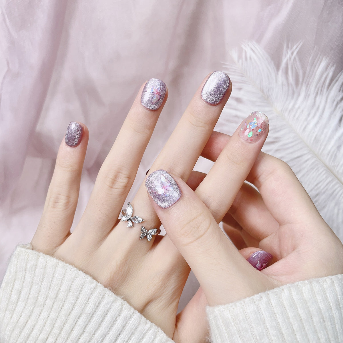 Japanese Dreamy Purple Chrome Aurora Star Press-On Nails (Tool Kit Included)