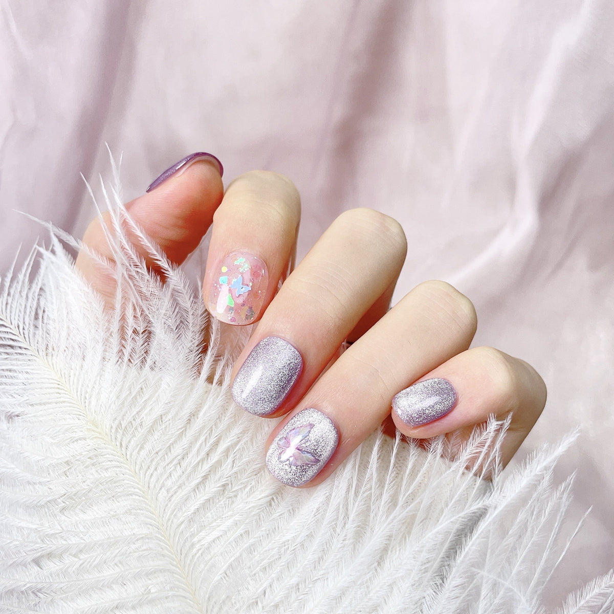 Japanese Dreamy Purple Chrome Aurora Star Press-On Nails (Tool Kit Included)