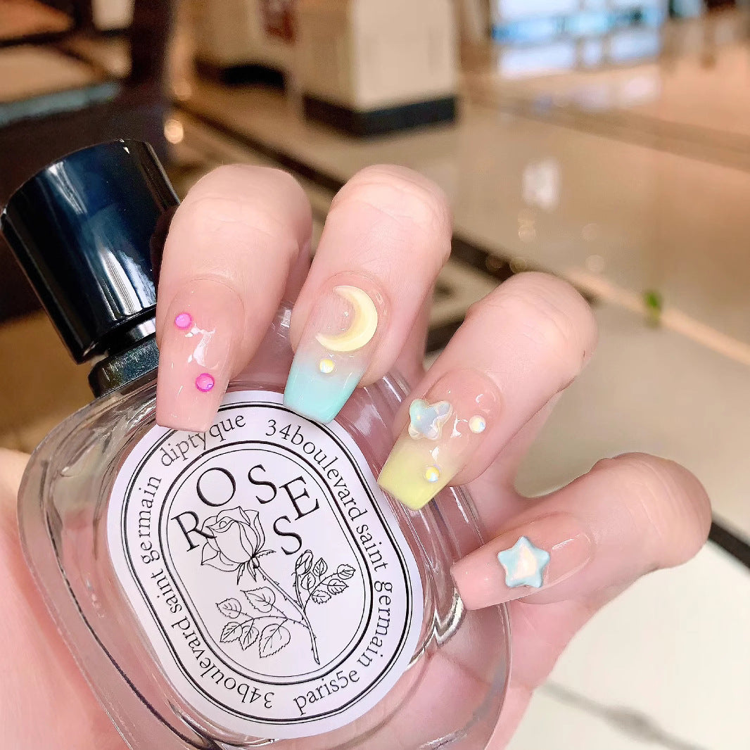 Kid Friendly Cute Sweet Moon Star Macaron Press-On Nails (Tool Kit Included)