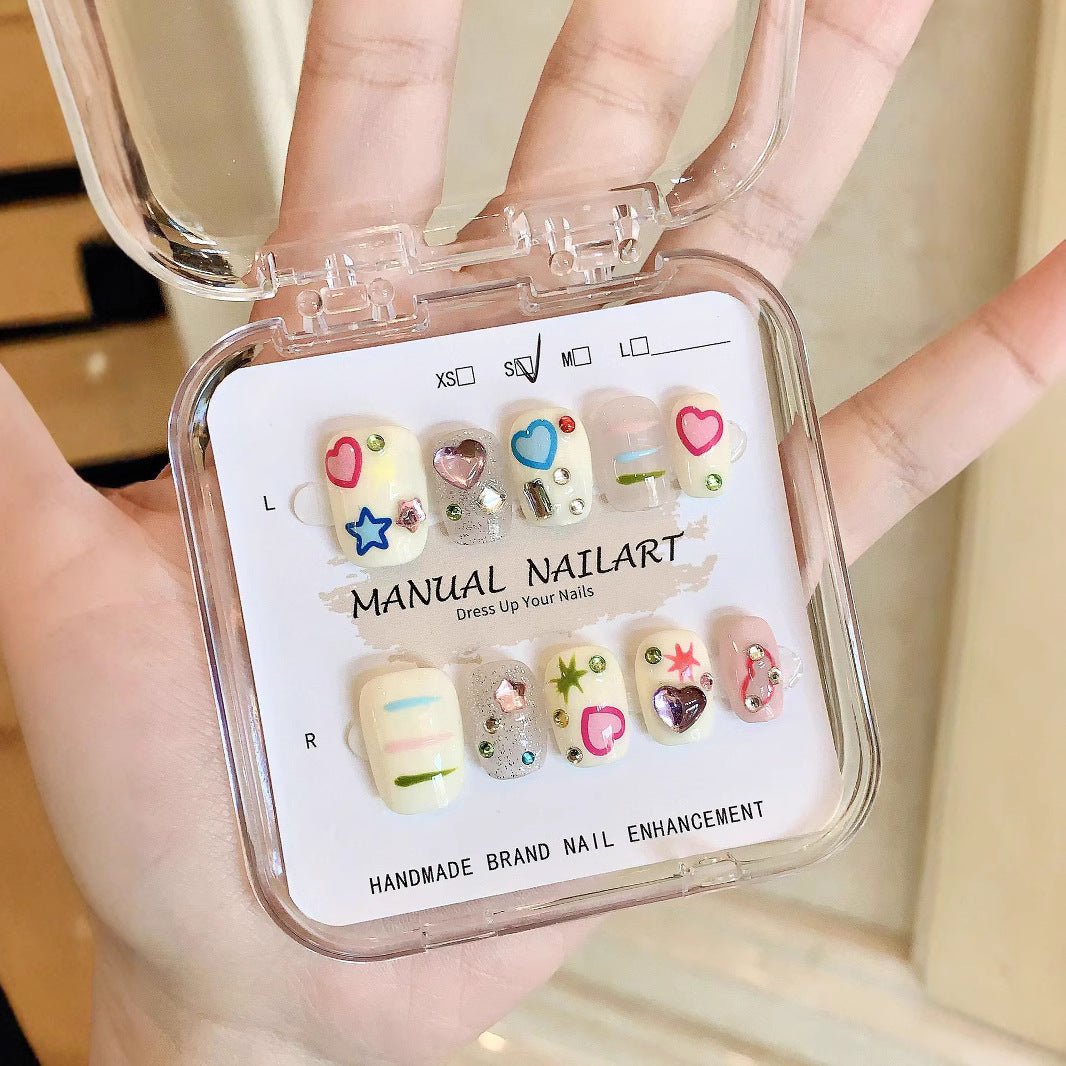 Kid Friendly Cute Playful Bear Heart Candy Press-On Nails (Tool Kit Included)