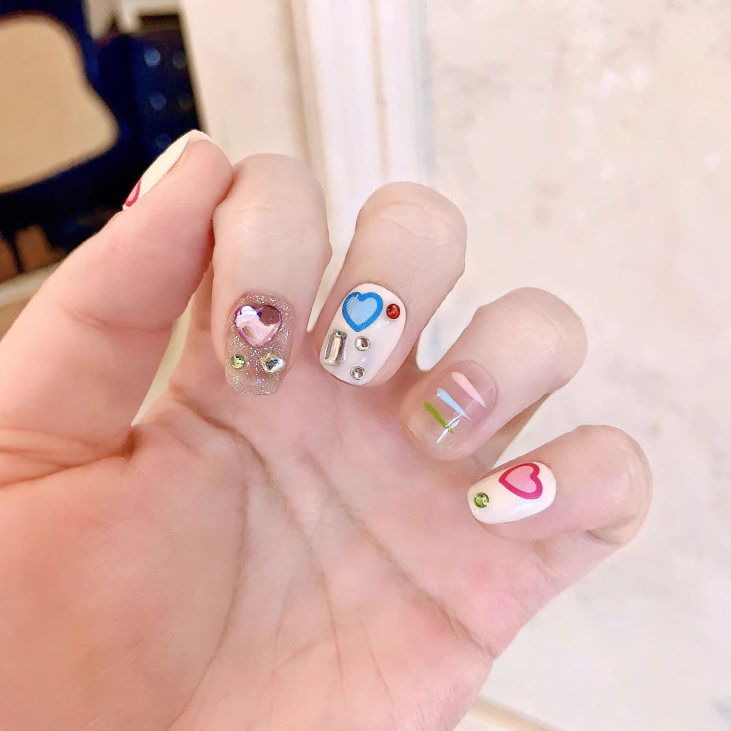 Kid Friendly Cute Playful Bear Heart Candy Press-On Nails (Tool Kit Included)