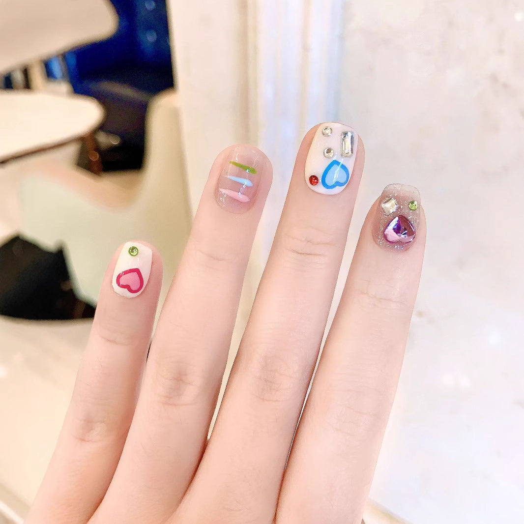 Kid Friendly Cute Playful Bear Heart Candy Press-On Nails (Tool Kit Included)
