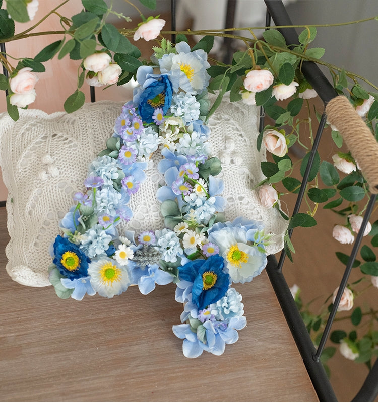 Handmade Blue & White Silk Flower Number Decoration