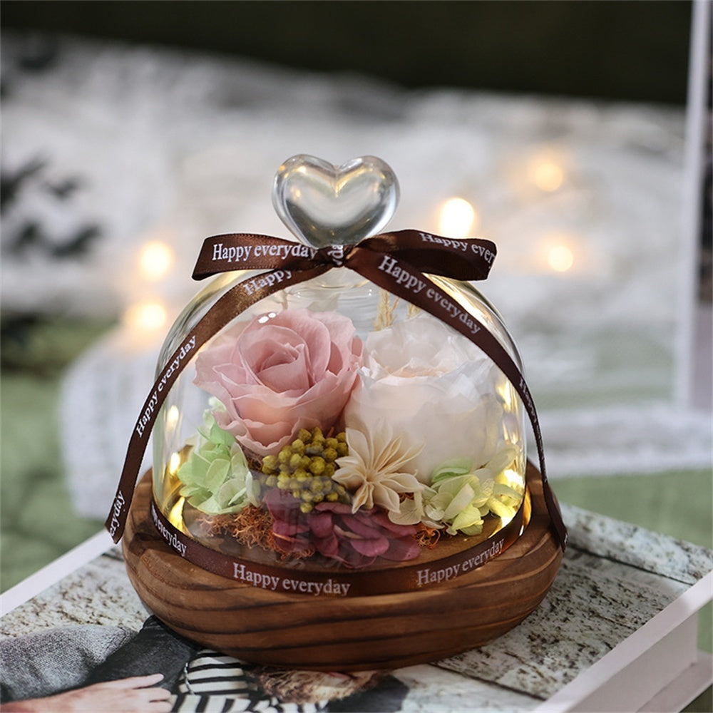 Heart of Bloom – Preserved Flower Glass Dome with LED Light
