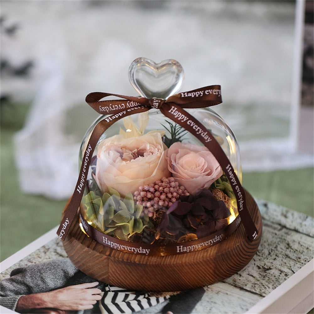 Heart of Bloom – Preserved Flower Glass Dome with LED Light