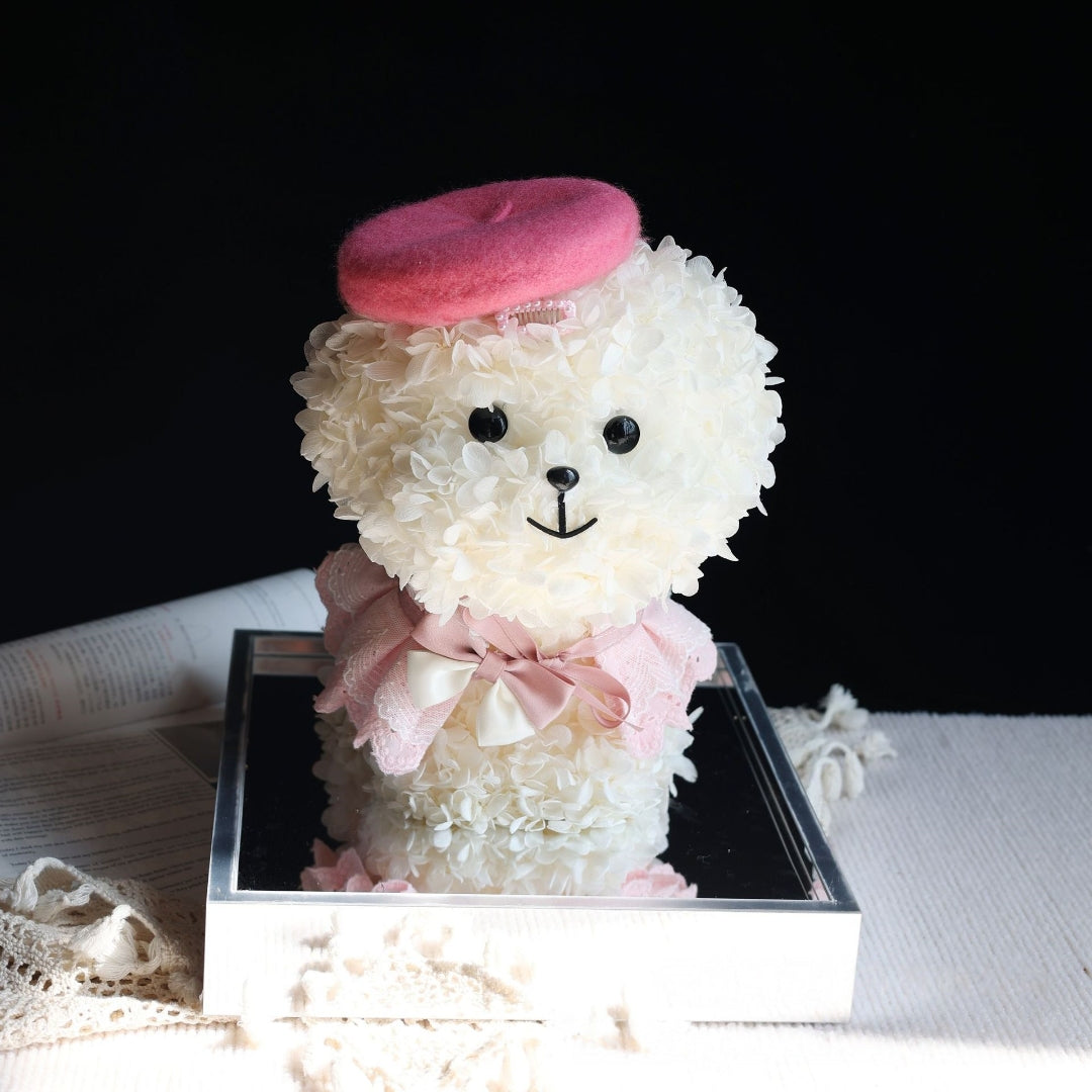 Preserved Flower Puppy – Handmade Eternal Hydrangea Dog in Gift Display Box