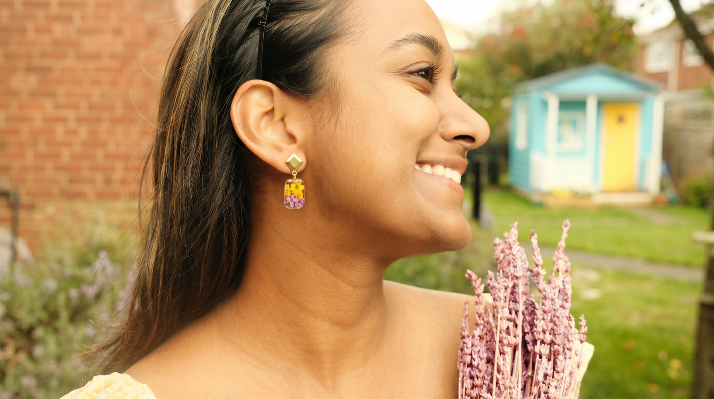 Yellow & Purple Handmade Botanical Jewellery