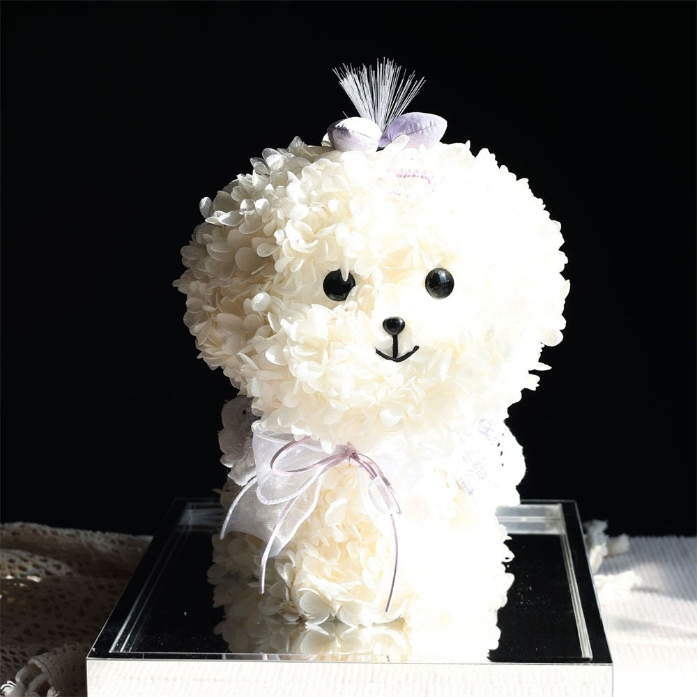 Preserved Flower Puppy – Handmade Eternal Hydrangea Dog in Gift Display Box