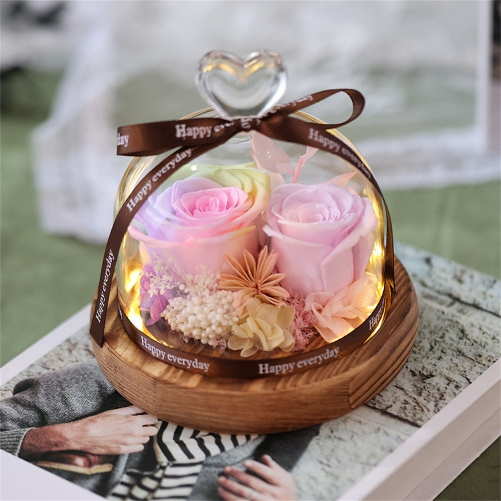 Heart of Bloom – Preserved Flower Glass Dome with LED Light