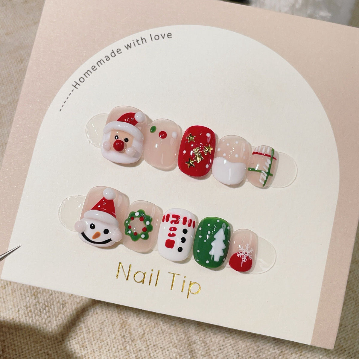 Seasonal & Festive Snowman & Christmas Tree Glitter Press-On Nails (Tool Kit Included)