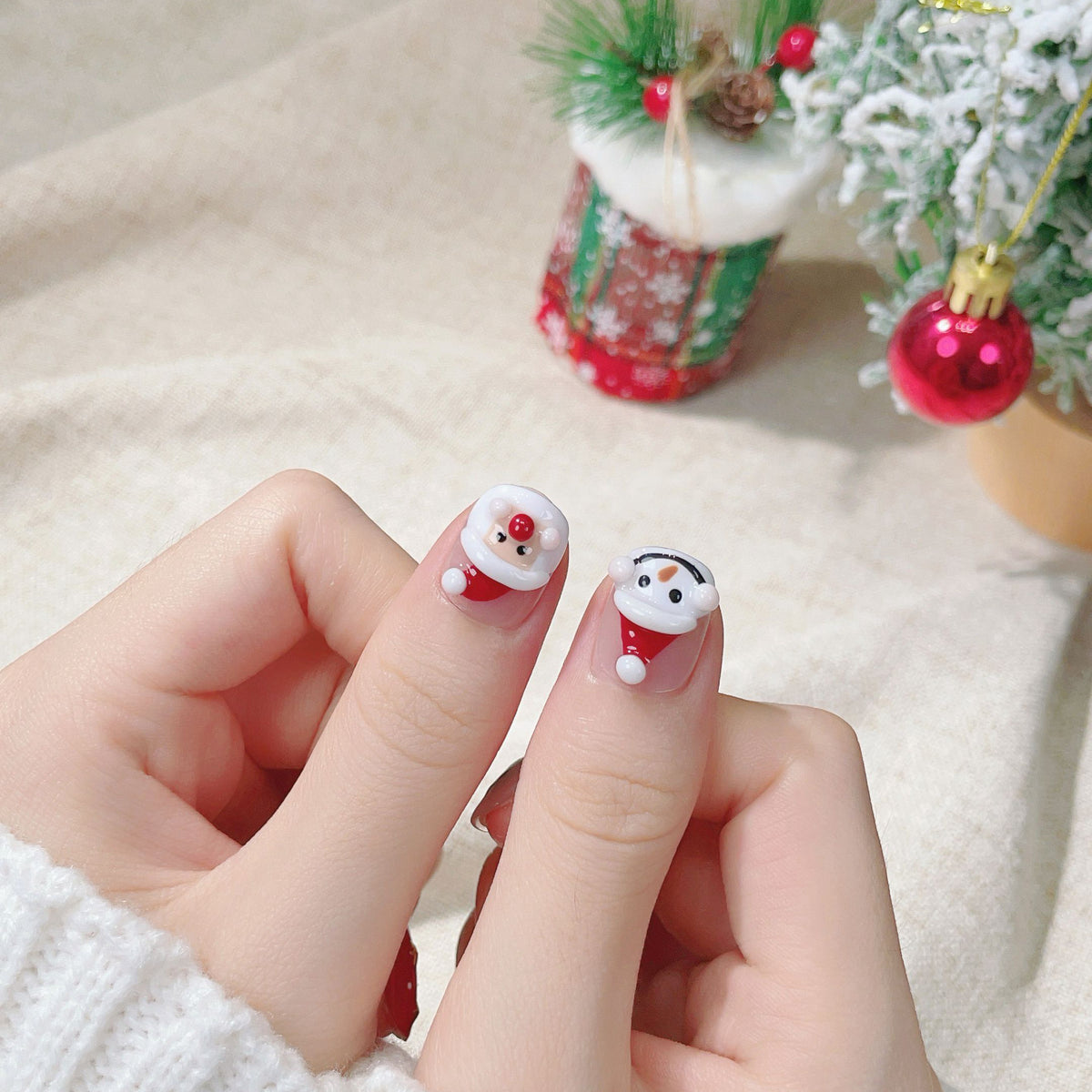 Seasonal & Festive Snowman & Christmas Tree Glitter Press-On Nails (Tool Kit Included)