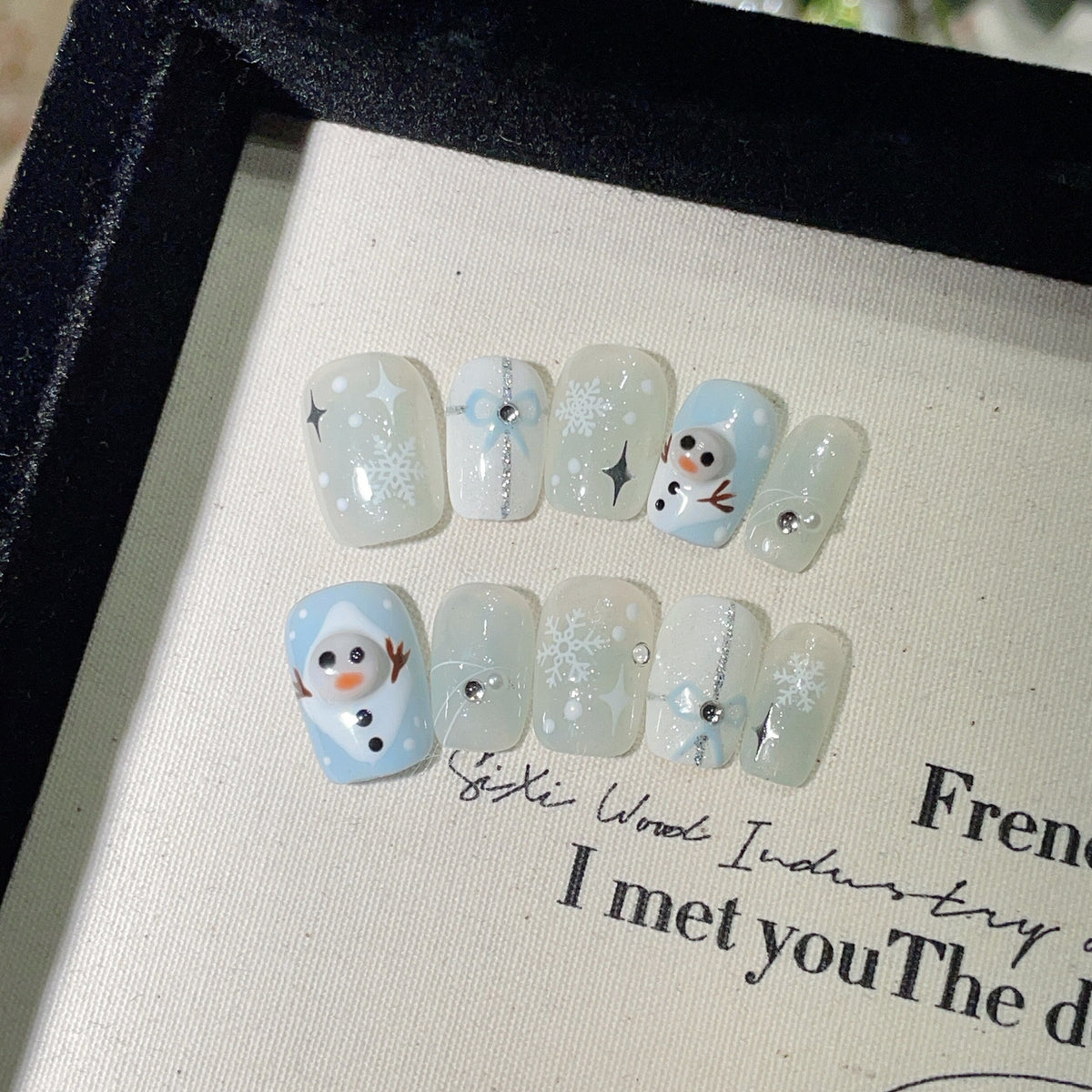 Seasonal & Festive Frosty Blue Snowman Snowflake Press-On Nails (Tool Kit Included)