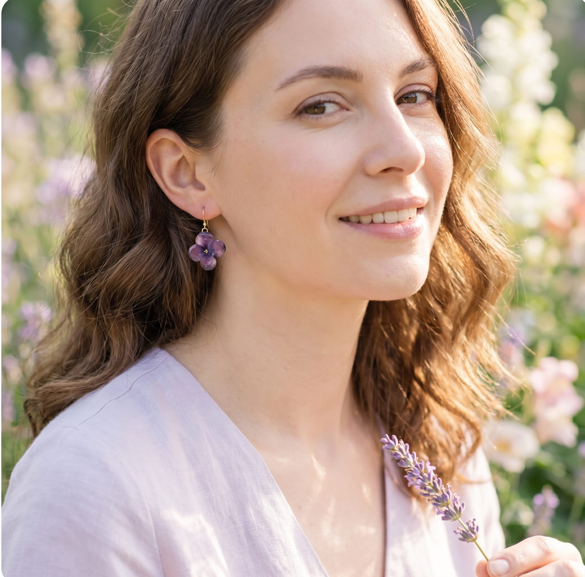 Purple Hydrangea Flower Earrings