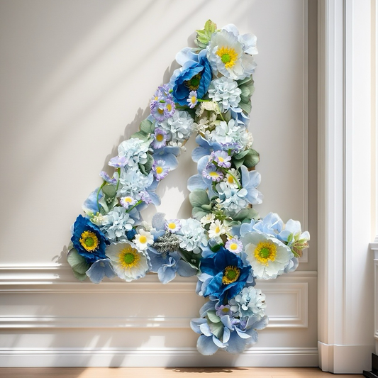 Handmade Blue & White Silk Flower Number Decoration