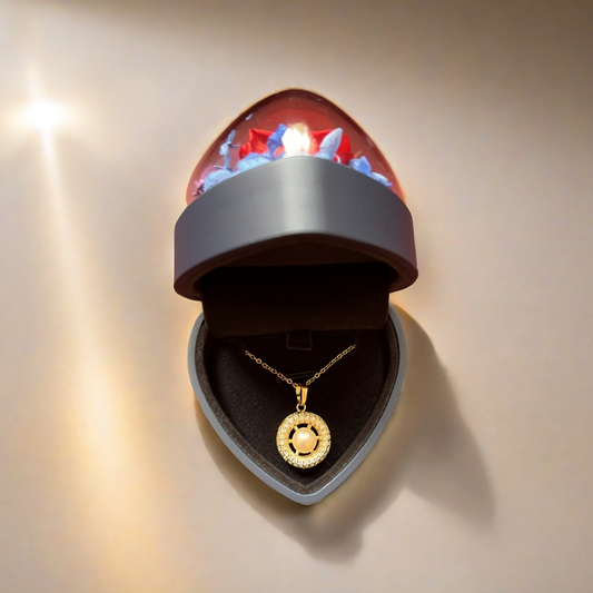Eternal Rose Jewelry Box with Pearl Pendant Necklace