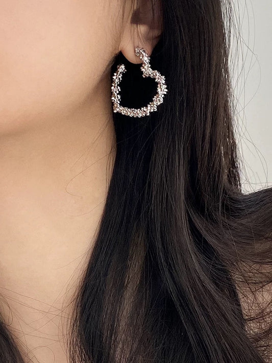 Silver-Plated Textured Heart Hoop Earrings