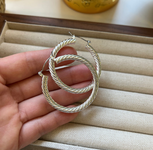 Twisted Rope Silver Hoop Earrings