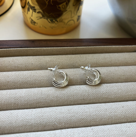 Mini Layered Silver Hoop Earrings