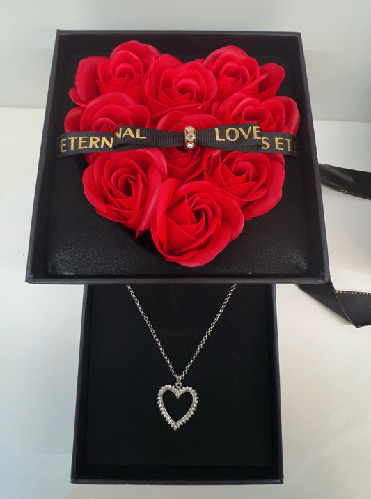 Scented Soap Rose Gift Box with Sparkling Heart Necklace