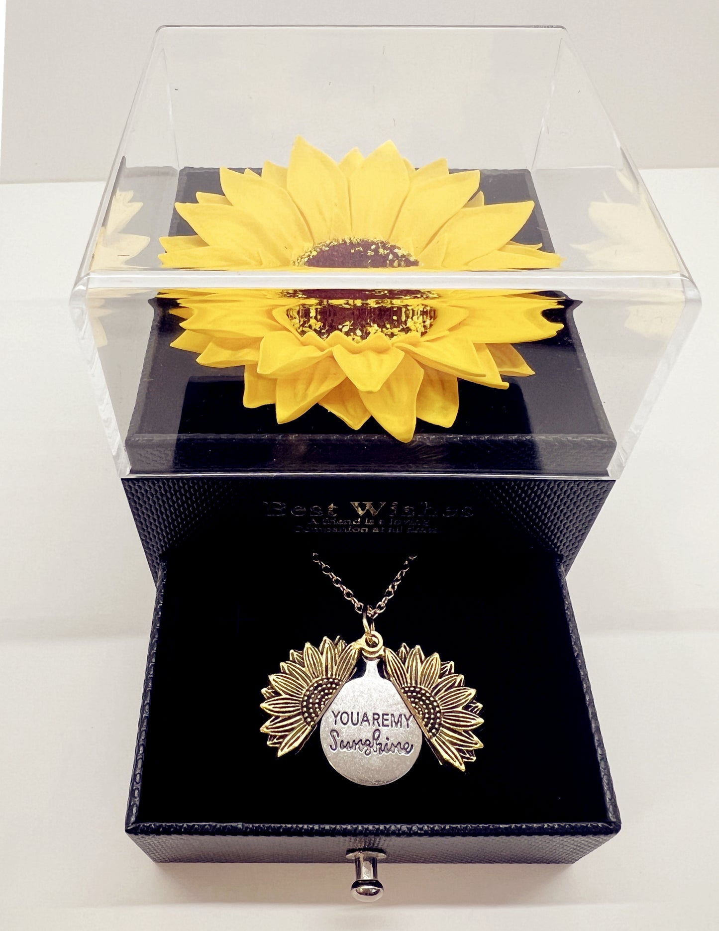 “You Are My Sunshine” Sunflower Locket Necklace with Gift Box
