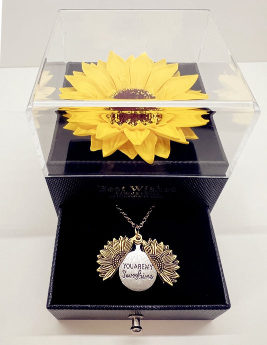 “You Are My Sunshine” Sunflower Locket Necklace with Gift Box