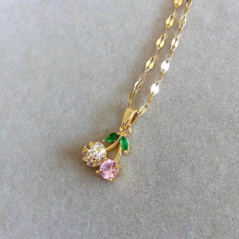 Cherry Pendant Necklace with Cubic Zirconia